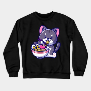 Cat Kawaii Anime Japanese Ramen Food Girls Official Teenager Crewneck Sweatshirt